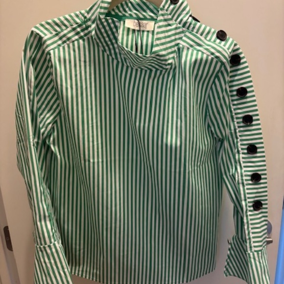Benaar LA Kya Striped Long Sleeve Button Blouse in GREEN Size S - Picture 4 of 6